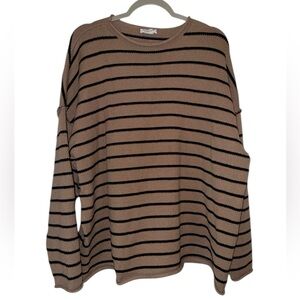 Chic Soul Women’s Plus Size Striped Brown and Black Sweater 2X